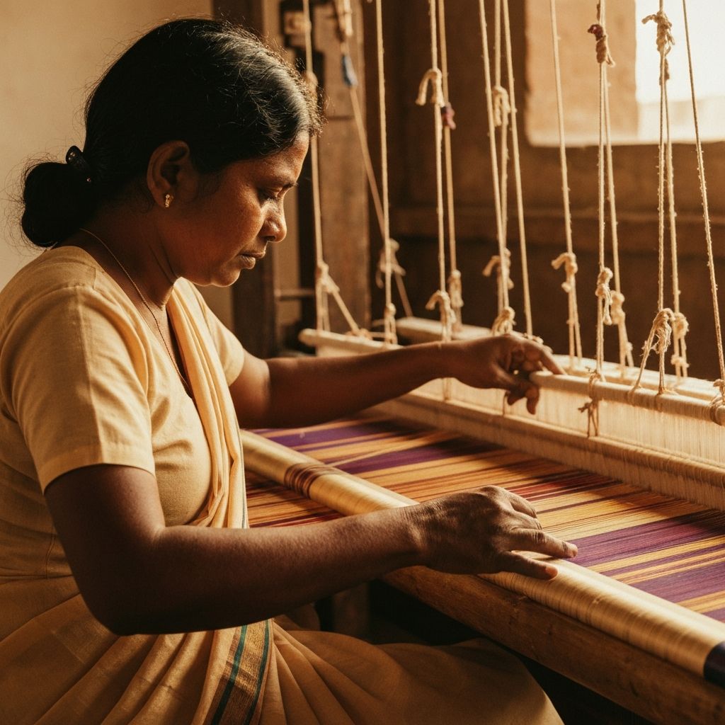 Artisan weaver at a traditional handloom